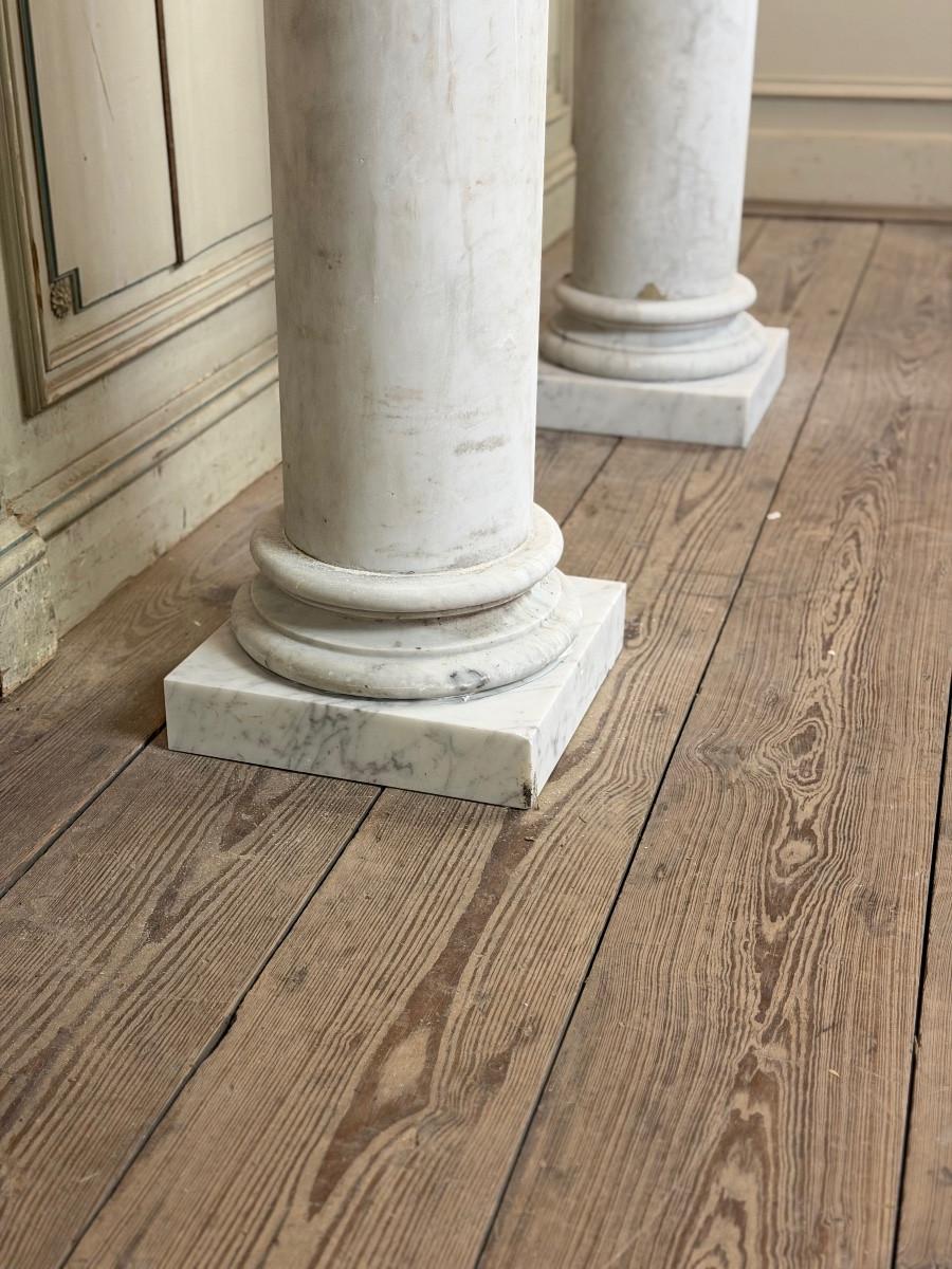 Greco classico Coppia di colonne in marmo di Carrara, altezza 214 cm, circa 1880 in vendita