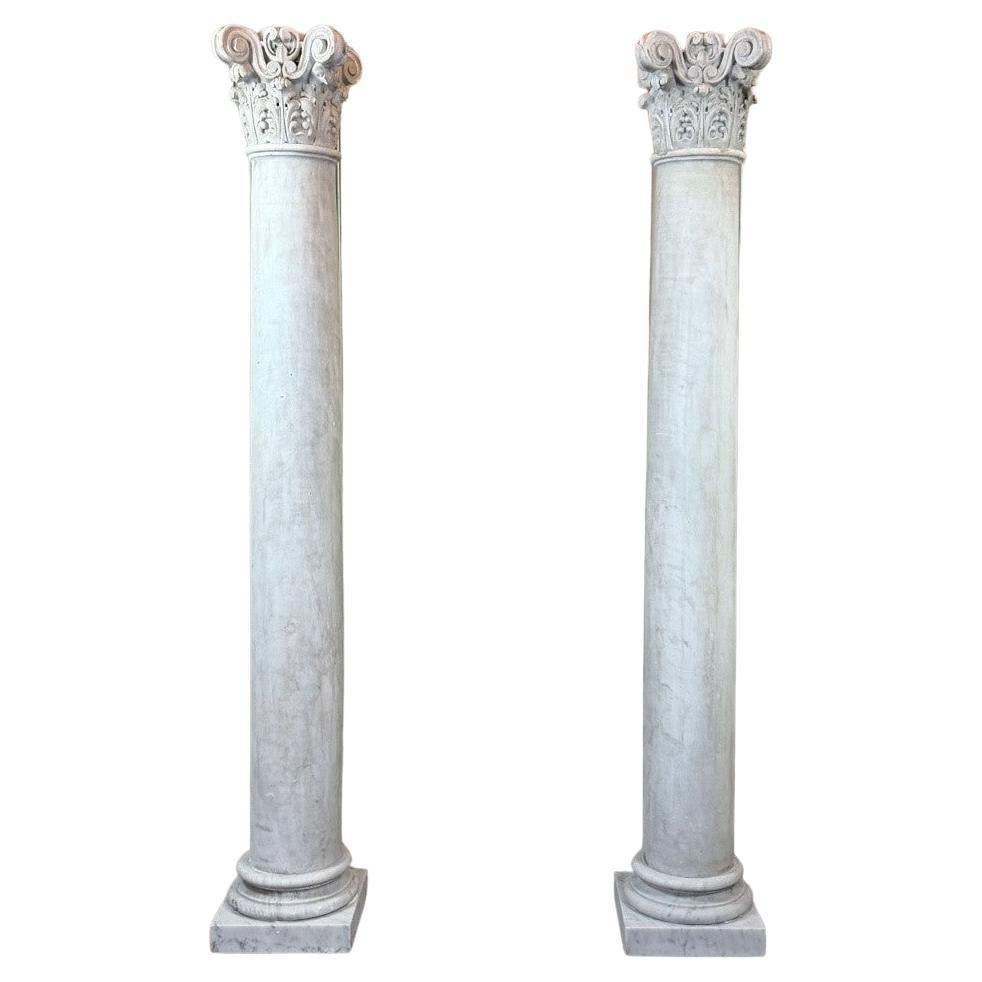 Pair of Carrara marble columns, 214 cm high, circa 1880
