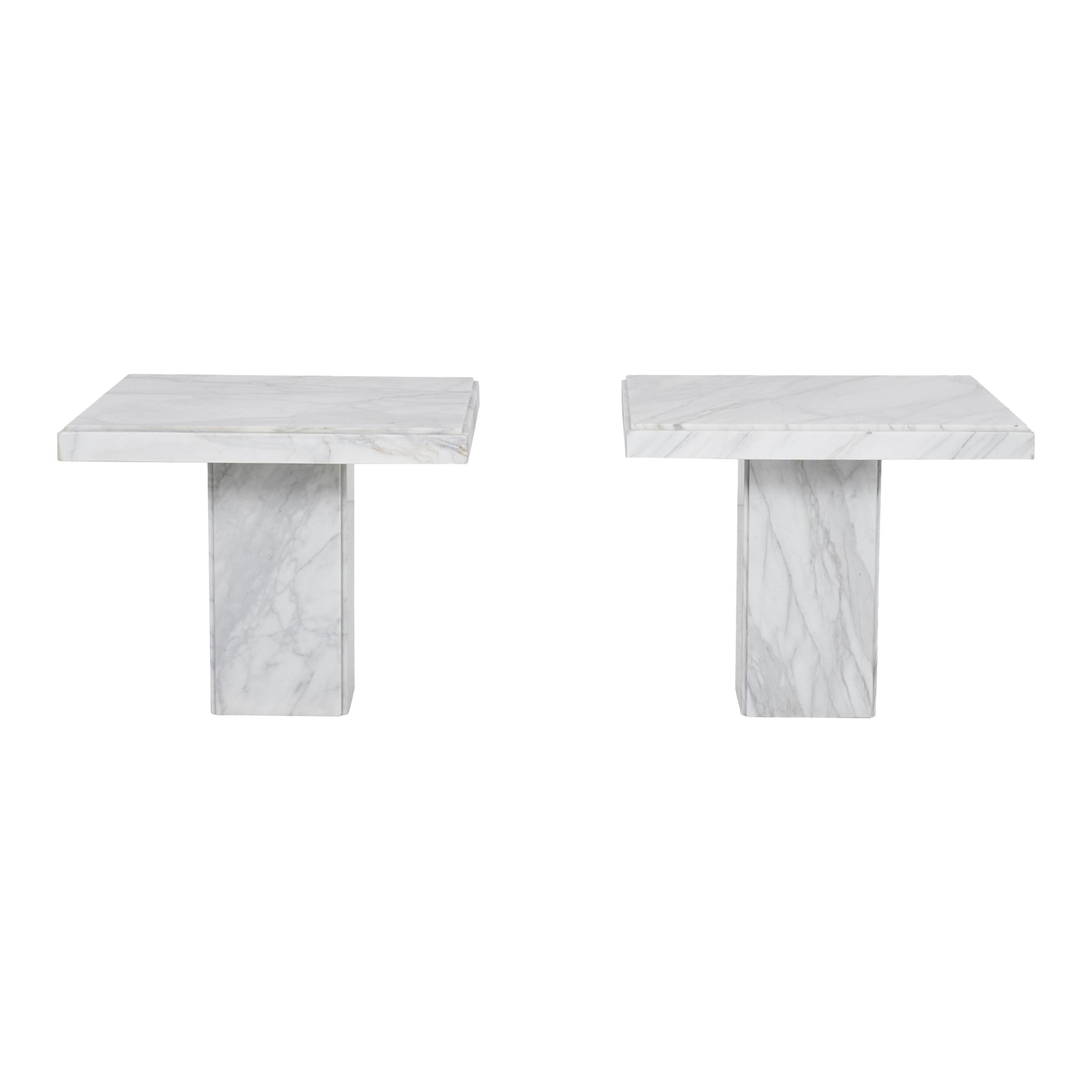 Pair of Carrara Marble End Tables