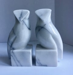Pair of Carrara Marble Owl Bookends
