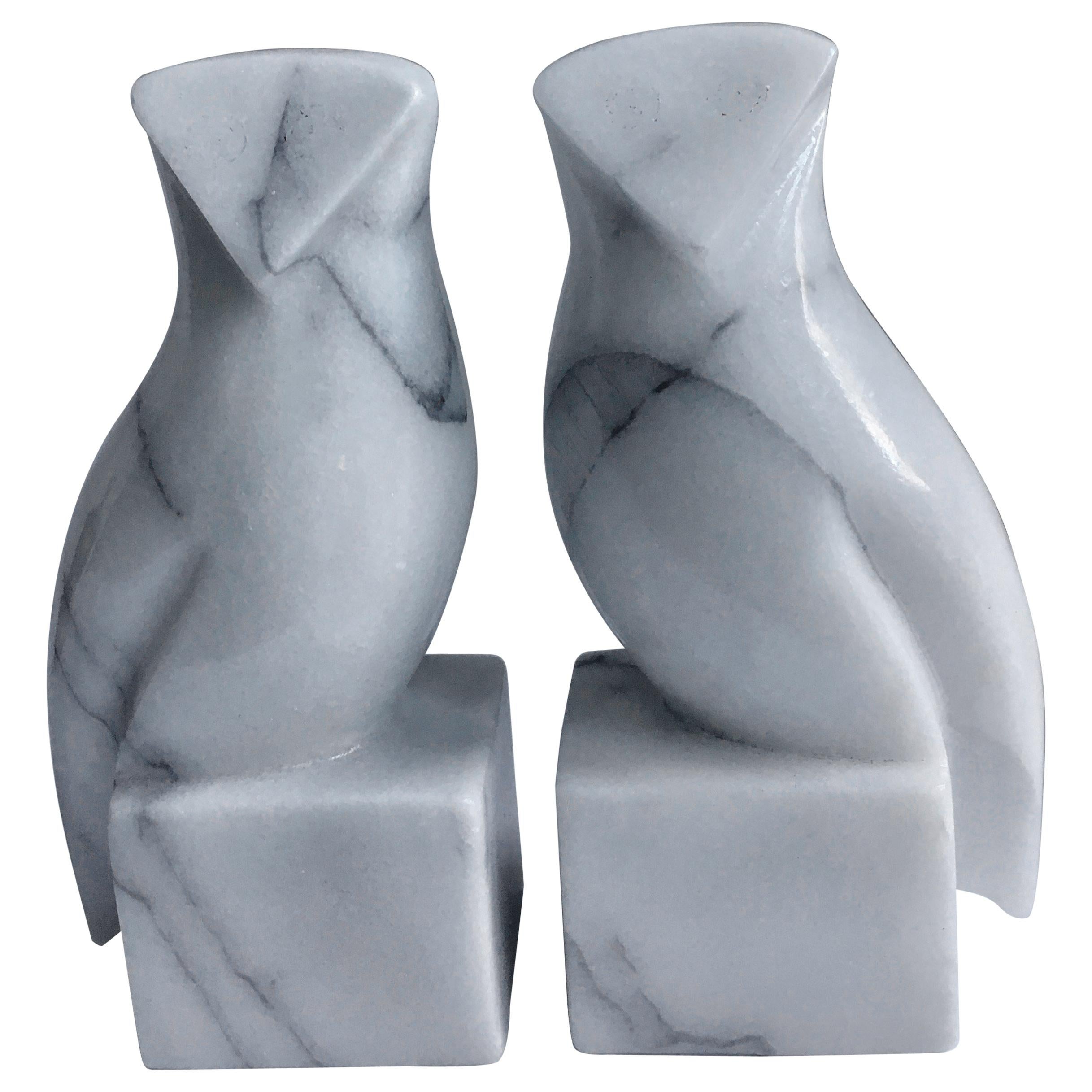 Pair of Carrara Marble Owl Bookends