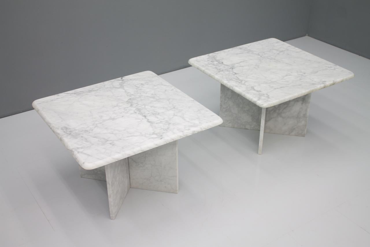 Italian Pair of Carrara Marble Side Tables, Italy 1970s For Sale