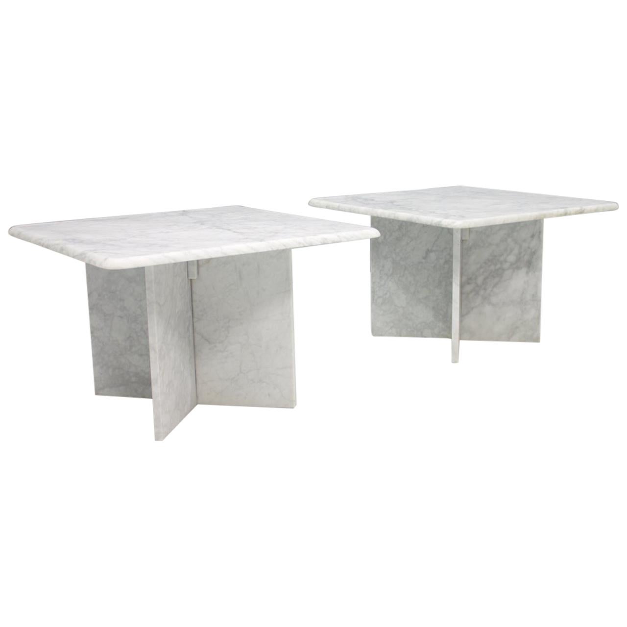 Pair of Carrara Marble Side Tables, Italy 1970s For Sale