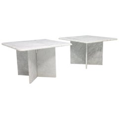 Pair of Carrara Marble Side Tables, Italy 1970s