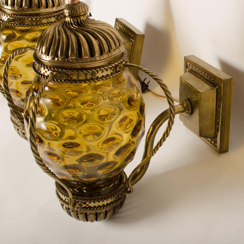 Glass Pair of Carriage Lantern Style Wall Sconces, circa 1890 For Sale