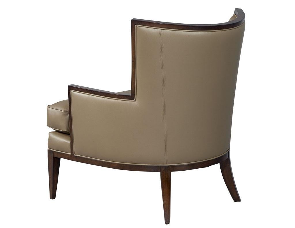 Pair of Carrocel Custom Leather Modern Wingback Armchairs In Excellent Condition In North York, ON