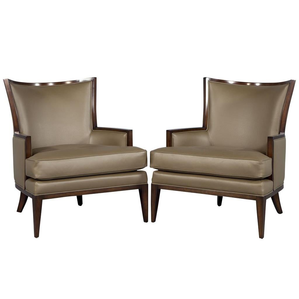 Pair of Carrocel Custom Leather Modern Wingback Armchairs