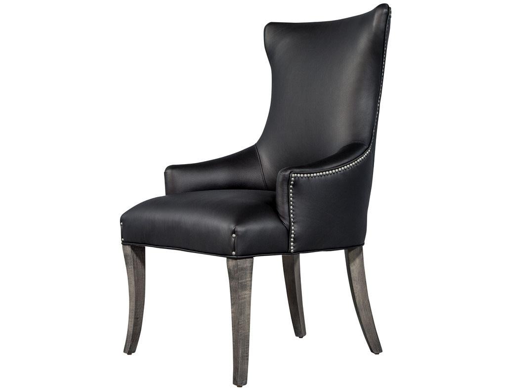 Metal Pair of Carrocel Modern Opus Custom Leather Upholstered Modern Parlor Chairs