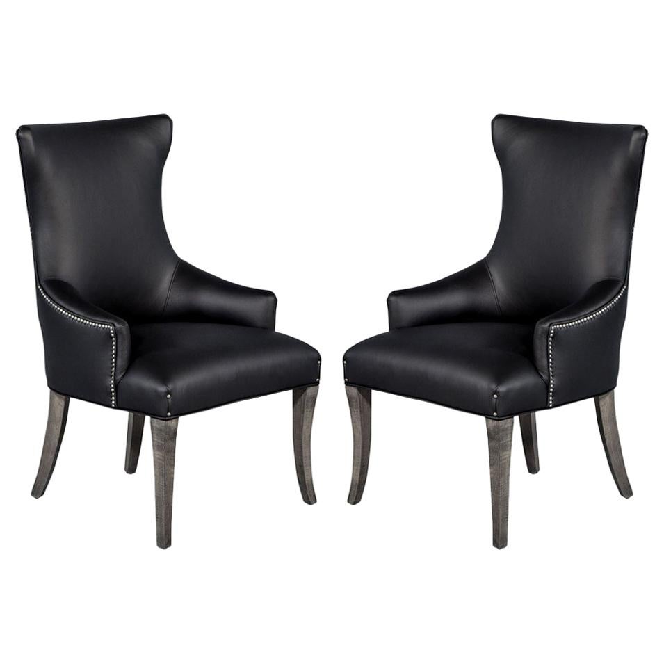 Pair of Carrocel Modern Opus Custom Leather Upholstered Modern Parlor Chairs