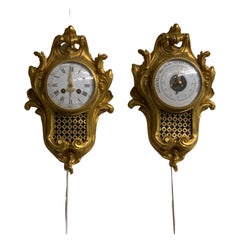 Pair of Cartel and Barometer in Bronze Style Louis XV
