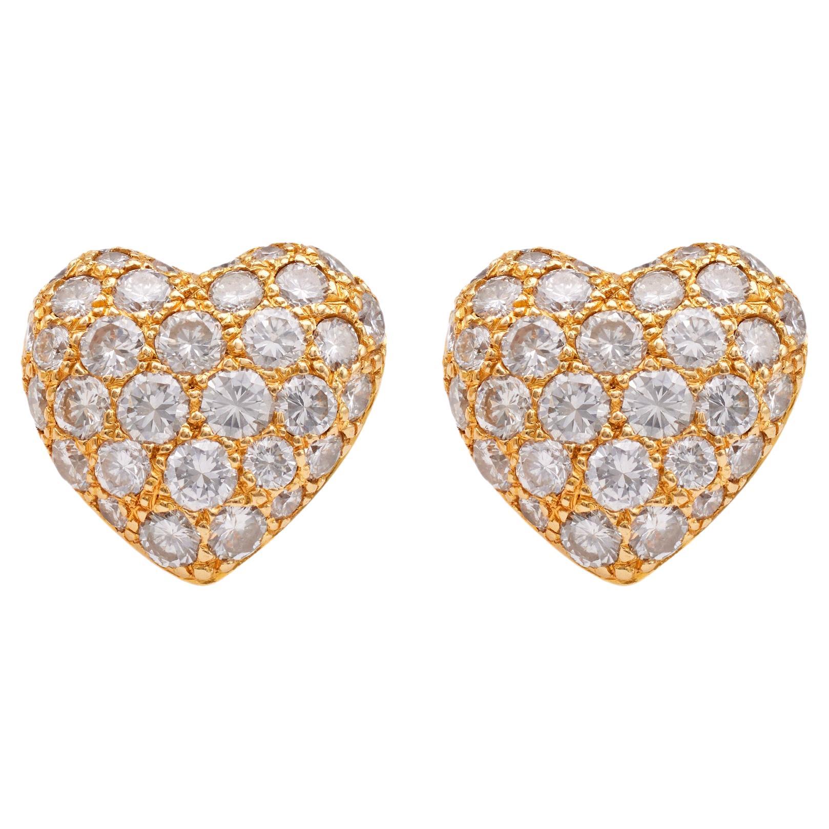 Pair of Cartier 1.20 Carat Total Weight Diamond 18k Gold Heart Stud Earrings For Sale