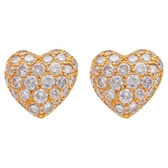Vintage Pair of Cartier 1.20 Carat Total Weight Diamond 18k Gold Heart Stud Earrings