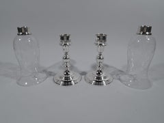 Paar Cartier American Sterling Silber und Glas Hurricane-Lampen