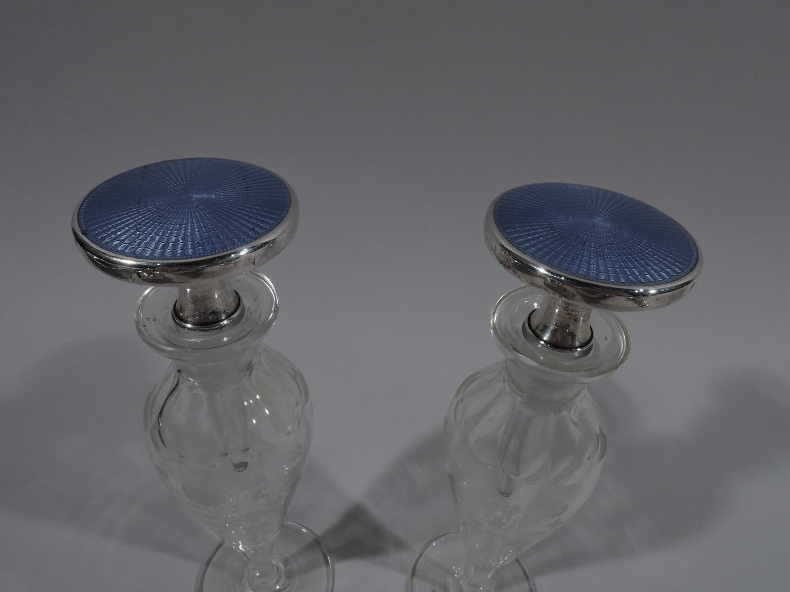 Pair of Cartier Art Deco Sterling Silver, Enamel and Crystal Perfumes In Excellent Condition In New York, NY