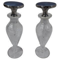 Antique Pair of Cartier Art Deco Sterling Silver, Enamel and Crystal Perfumes