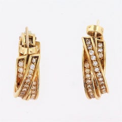 Pair of Cartier Diamond 18 Karat Yellow Gold Trinity Hoop Earrings
