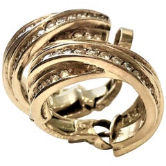 Pair of Cartier Diamond 18 Karat Yellow Gold Trinity Hoop Earrings