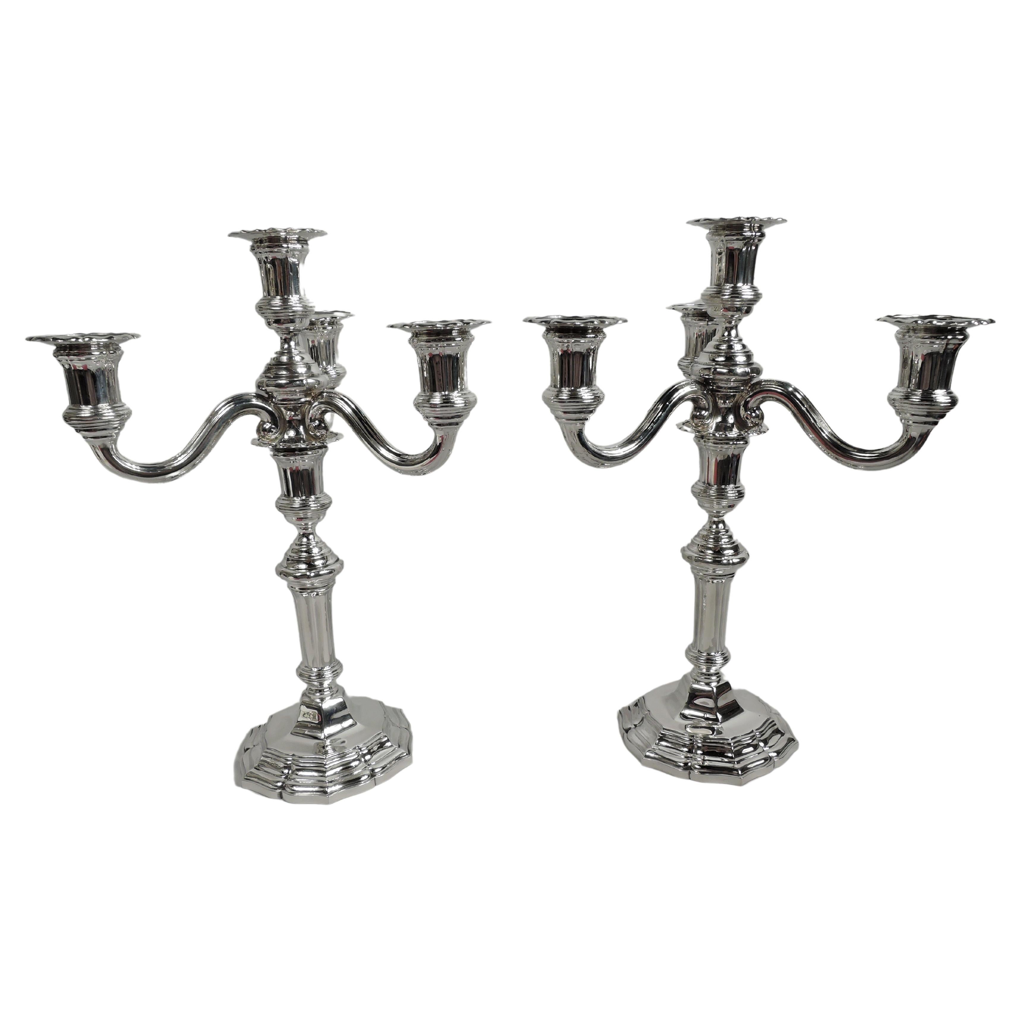 Pair of Cartier French Modern Classical Silver 5-Light Candelabra