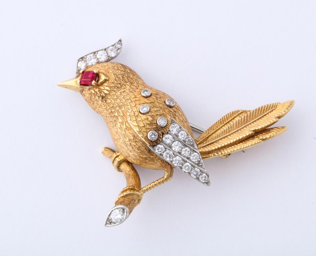 Pair of Cartier Ruby Diamond Bird Brooches 2
