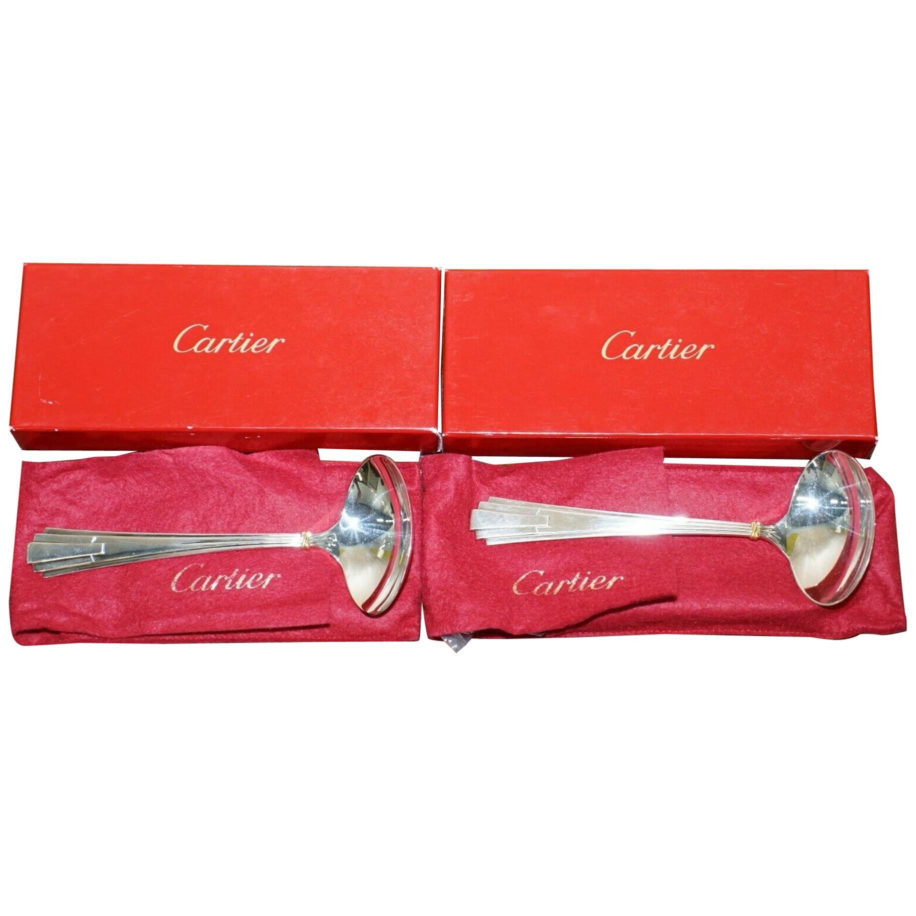 Pair of Cartier Solid Sterling Silver and Gold Gravy Ladles