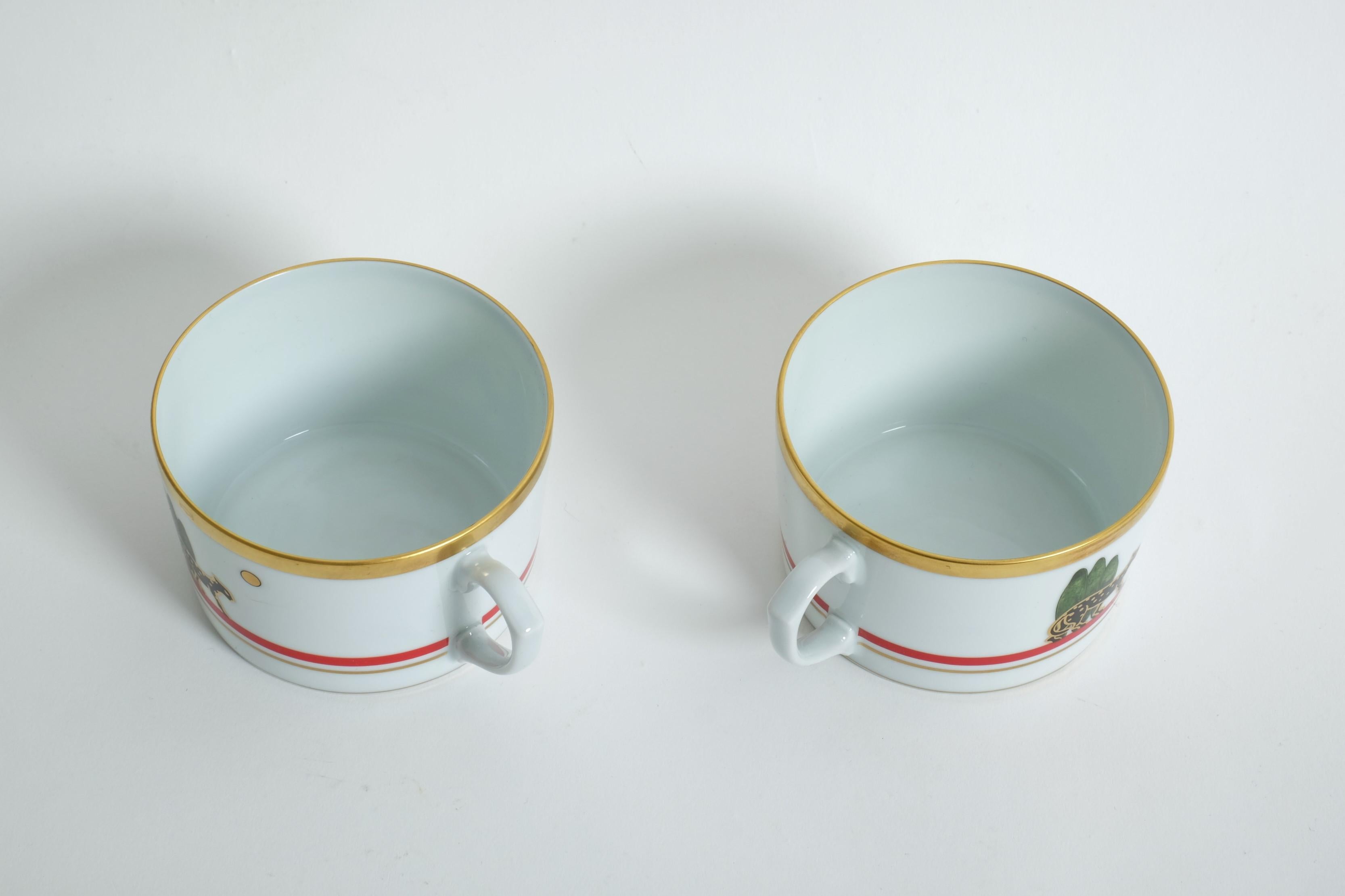 Paire de tasses à thé ou à café Cartier, soucoupes panthère pour porcelaine de Limoges, France en vente 3