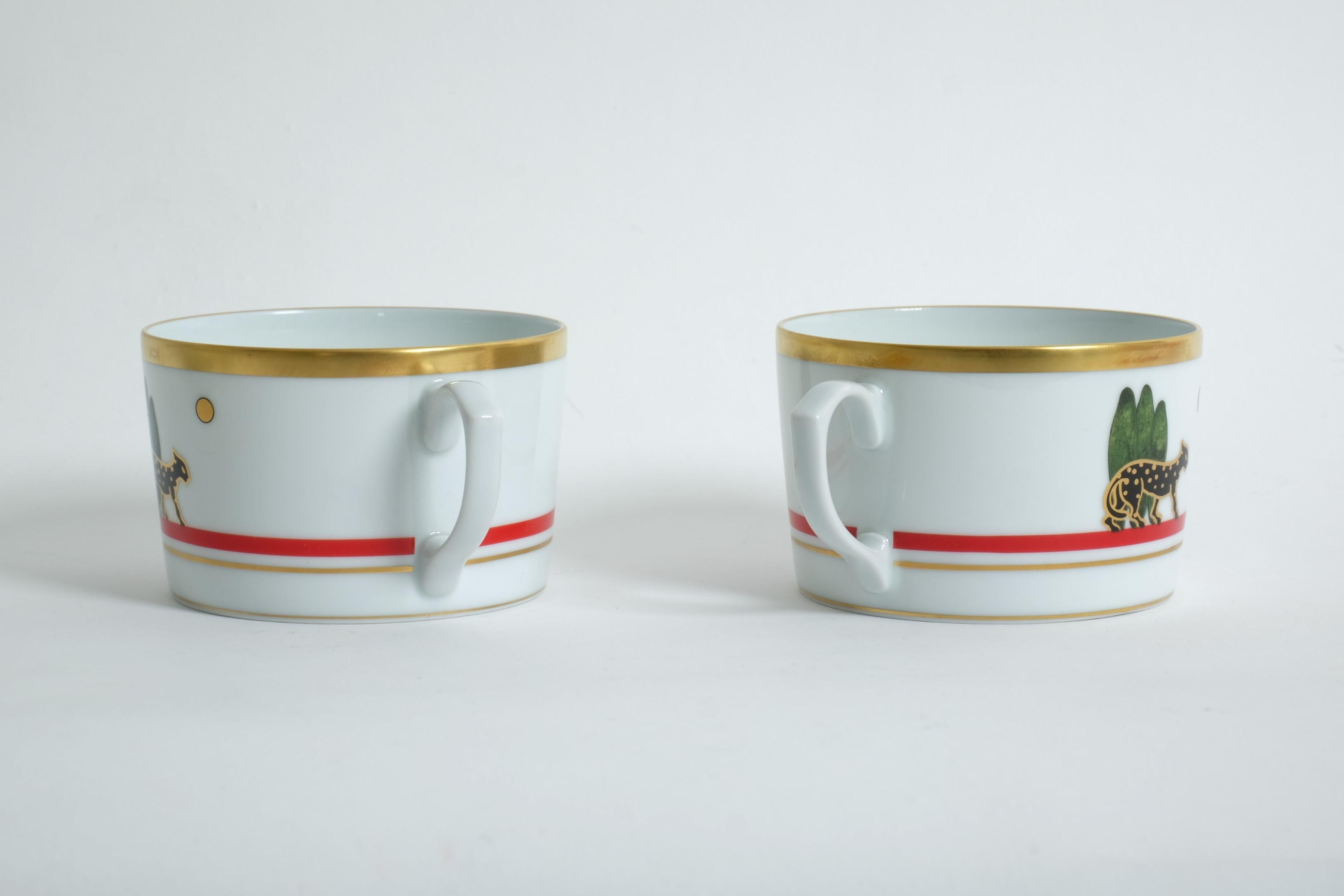 Paire de tasses à thé ou à café Cartier, soucoupes panthère pour porcelaine de Limoges, France en vente 4