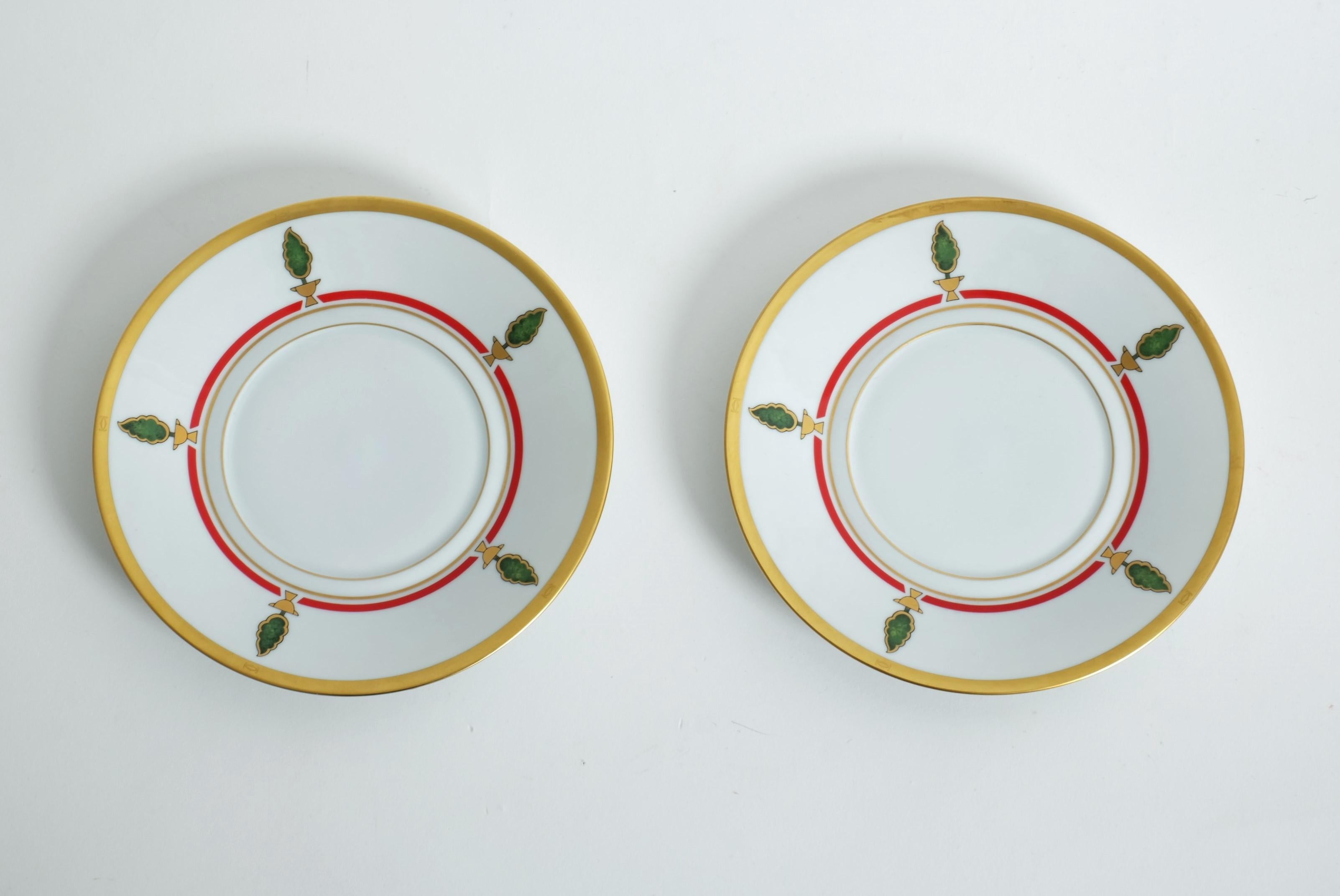 Paire de tasses à thé ou à café Cartier, soucoupes panthère pour porcelaine de Limoges, France en vente 5