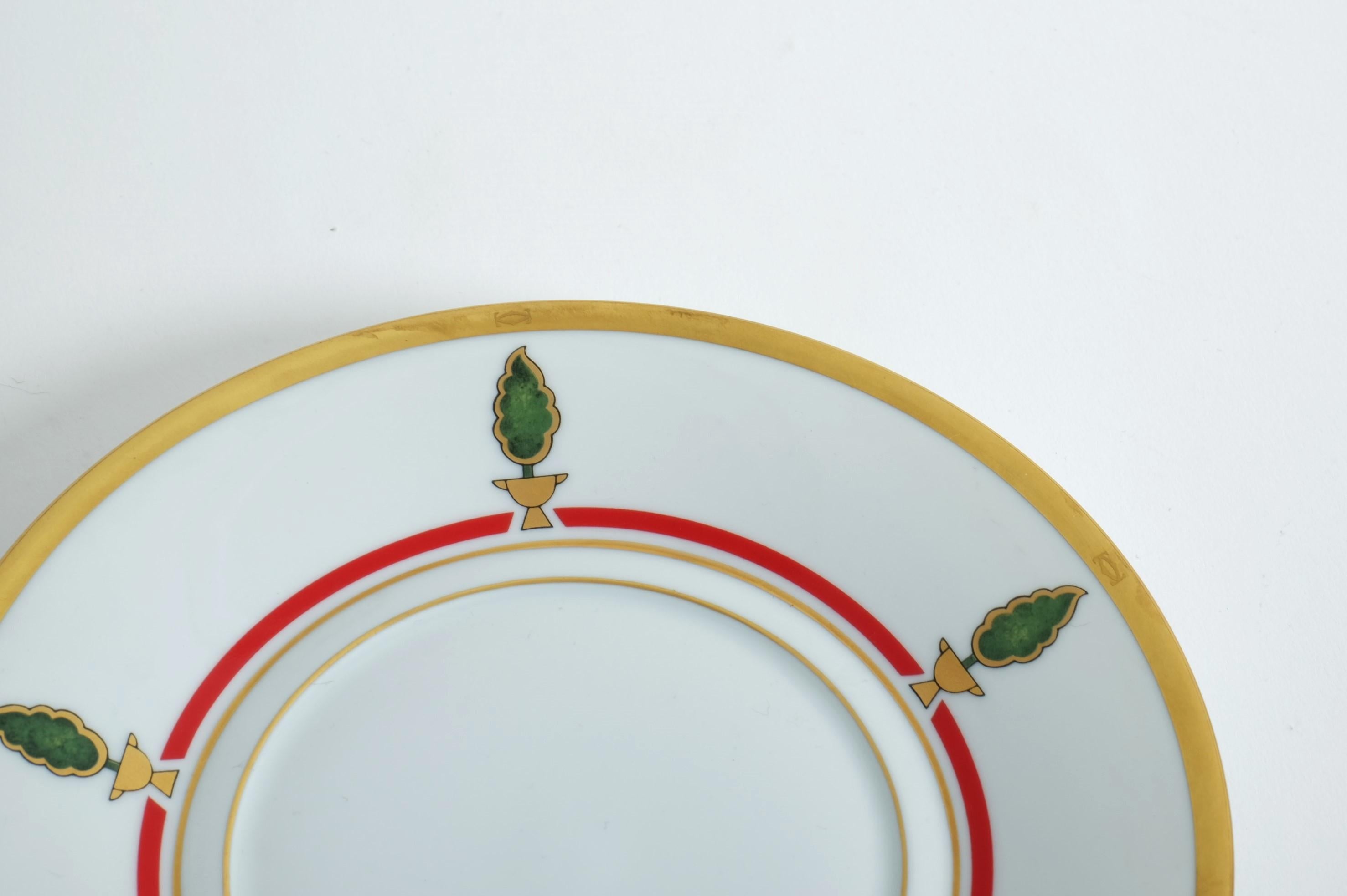 Paire de tasses à thé ou à café Cartier, soucoupes panthère pour porcelaine de Limoges, France en vente 9