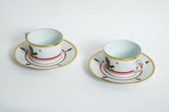 Par De Tazas De Té O Café Cartier Platillos Pantera Para Porcelana De Limoges, Francia