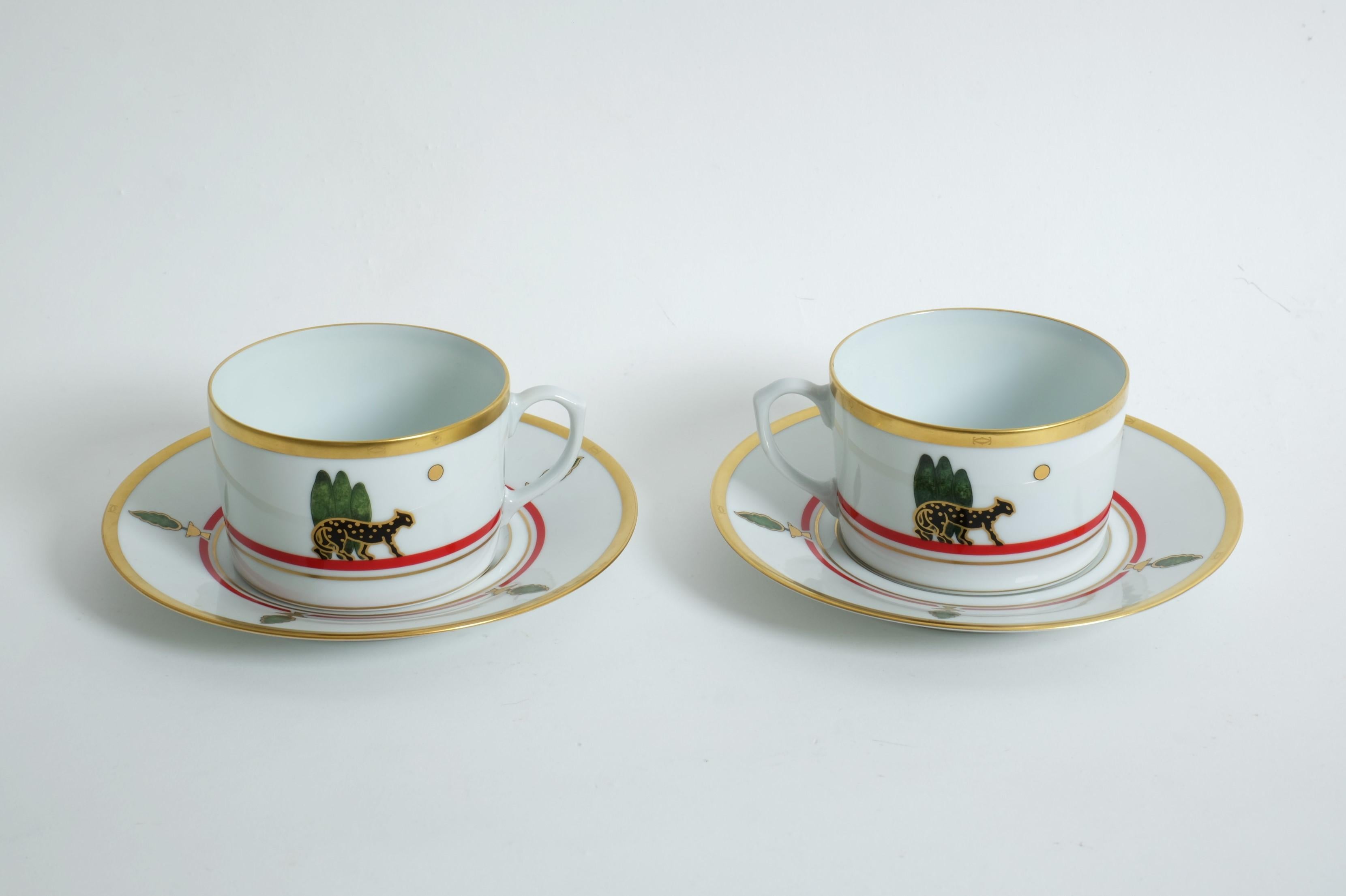 Paire de tasses à thé ou à café Cartier, soucoupes panthère pour porcelaine de Limoges, France Bon état - En vente à München, BY