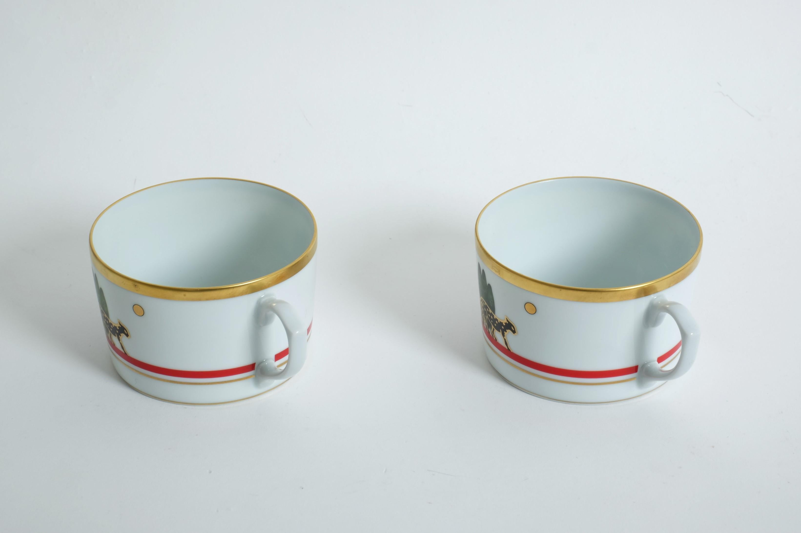 Paire de tasses à thé ou à café Cartier, soucoupes panthère pour porcelaine de Limoges, France en vente 1