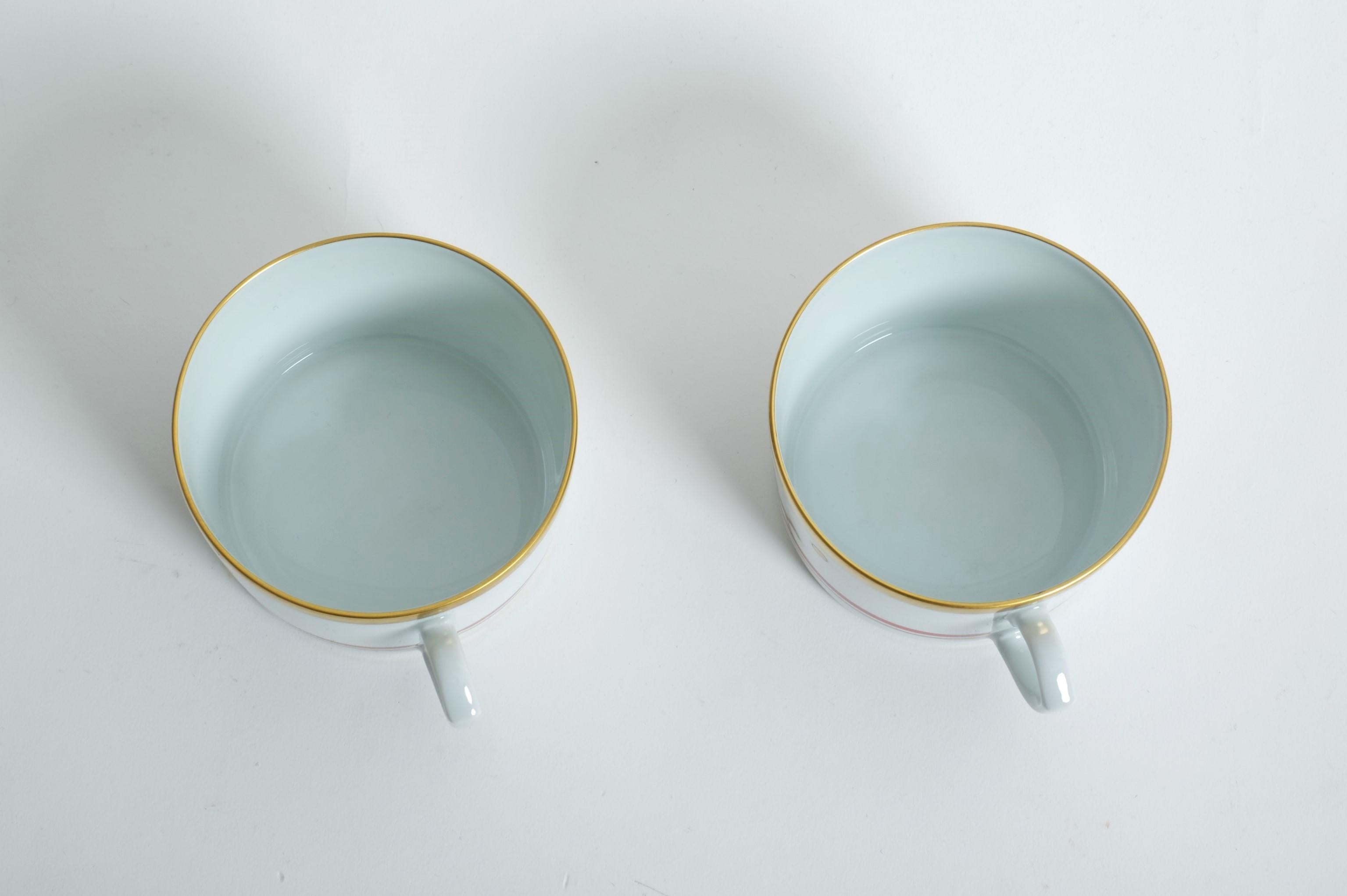 Paire de tasses à thé ou à café Cartier, soucoupes panthère pour porcelaine de Limoges, France en vente 2