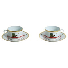 Paire de tasses à thé ou à café Cartier, soucoupes panthère pour porcelaine de Limoges, France