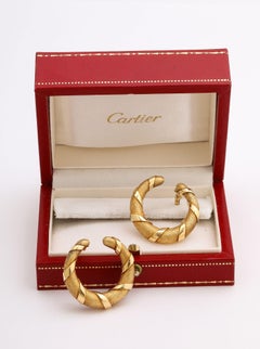 Pair of Vintage Cartier Paris Two-Color Gold Hoop Earrings