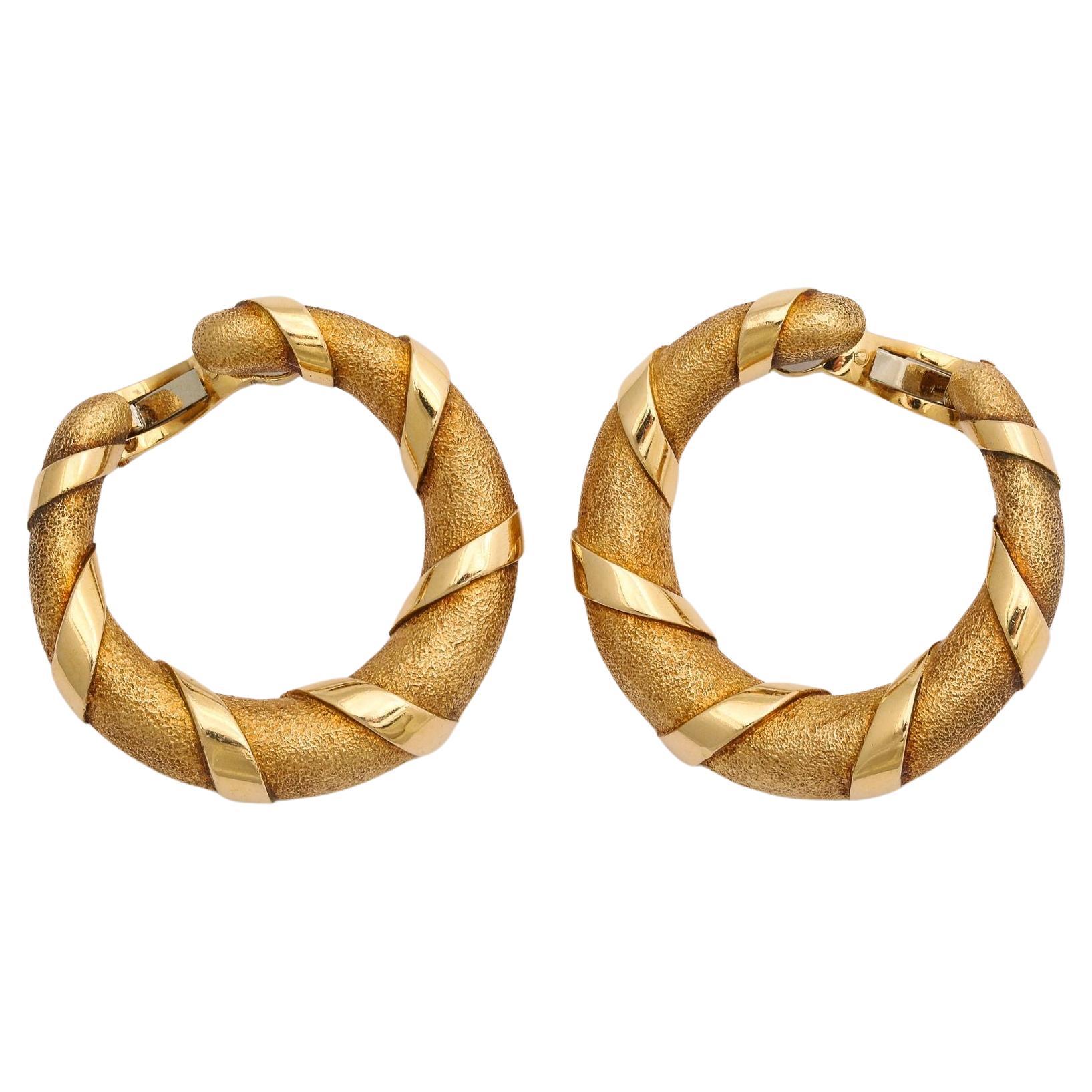 Pair of Vintage Cartier Paris Two-Color Gold Hoop Earrings