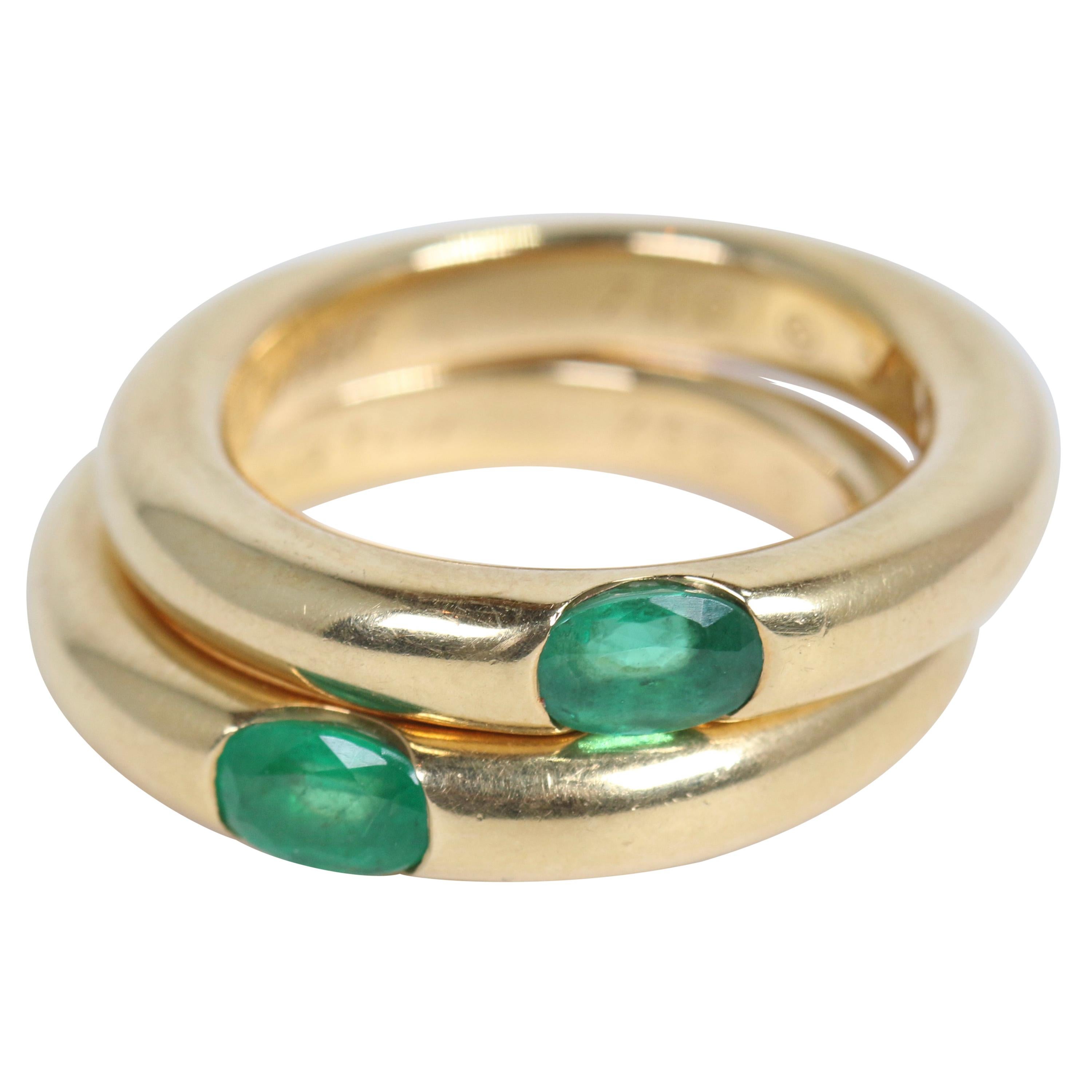 Pair of Cartier Yellow Gold Bands with Single Emeralds