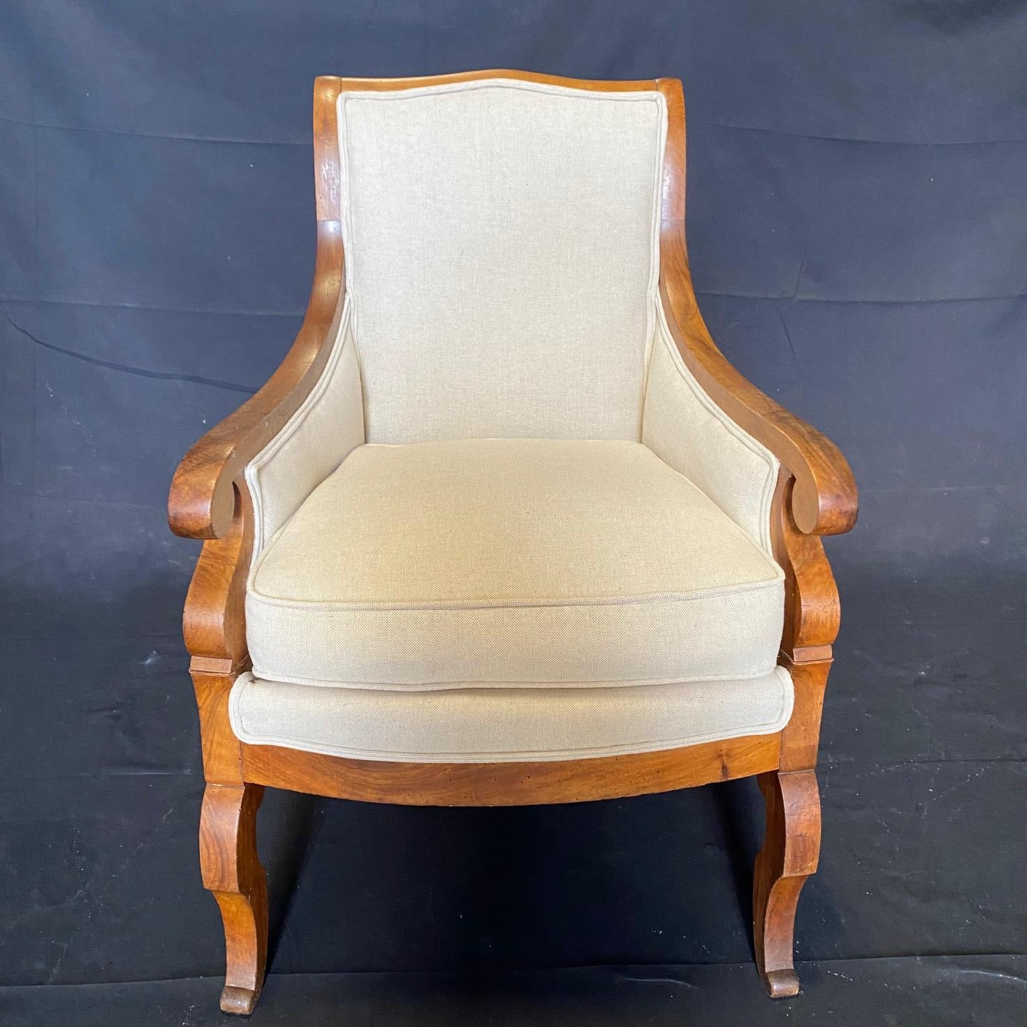 Pair of French 19th Century Walnut Neoclassical Empire Restoration Armchairs 3