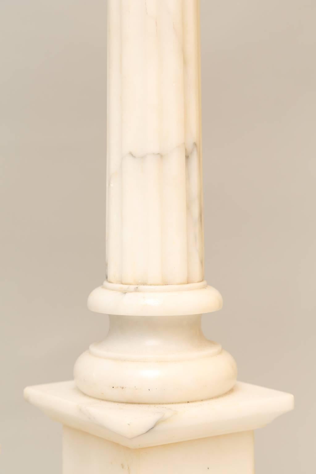 Pair of Carved Alabaster Columnar Form Table Lamps 2