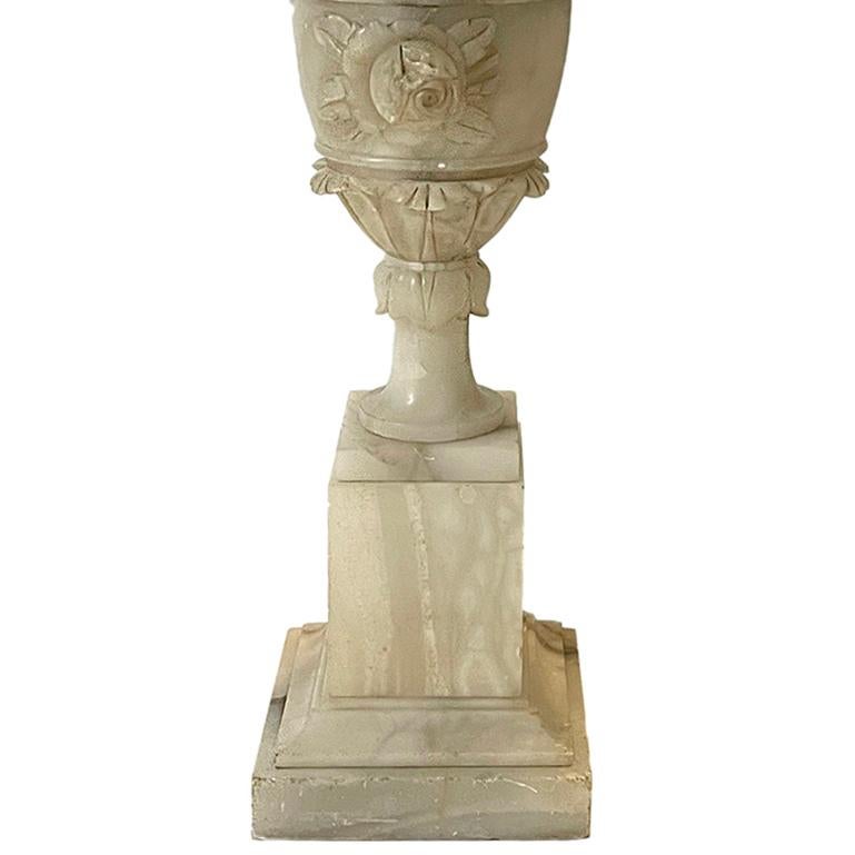 Italian Pair of Carved Alabaster Lamps For Sale