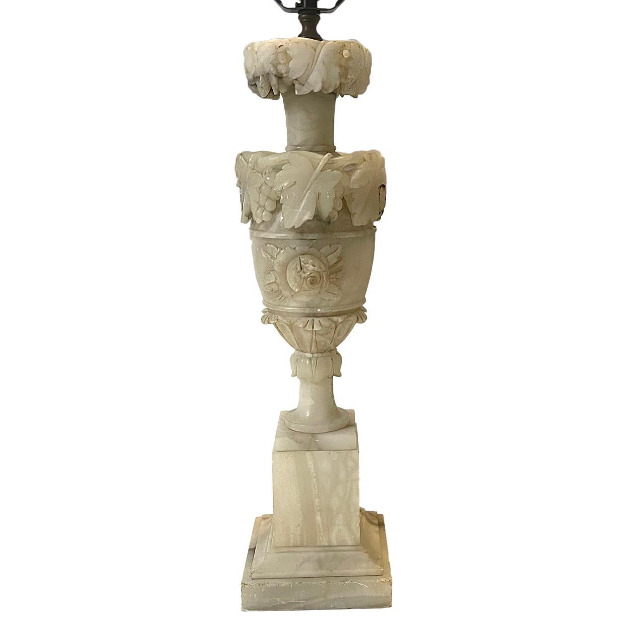 Pair of Carved Alabaster Lamps In Good Condition For Sale In New York, NY