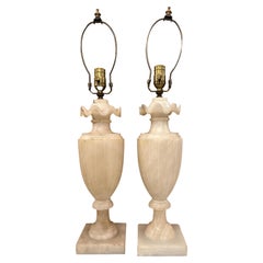 Pair of Carved Alabaster Lamps