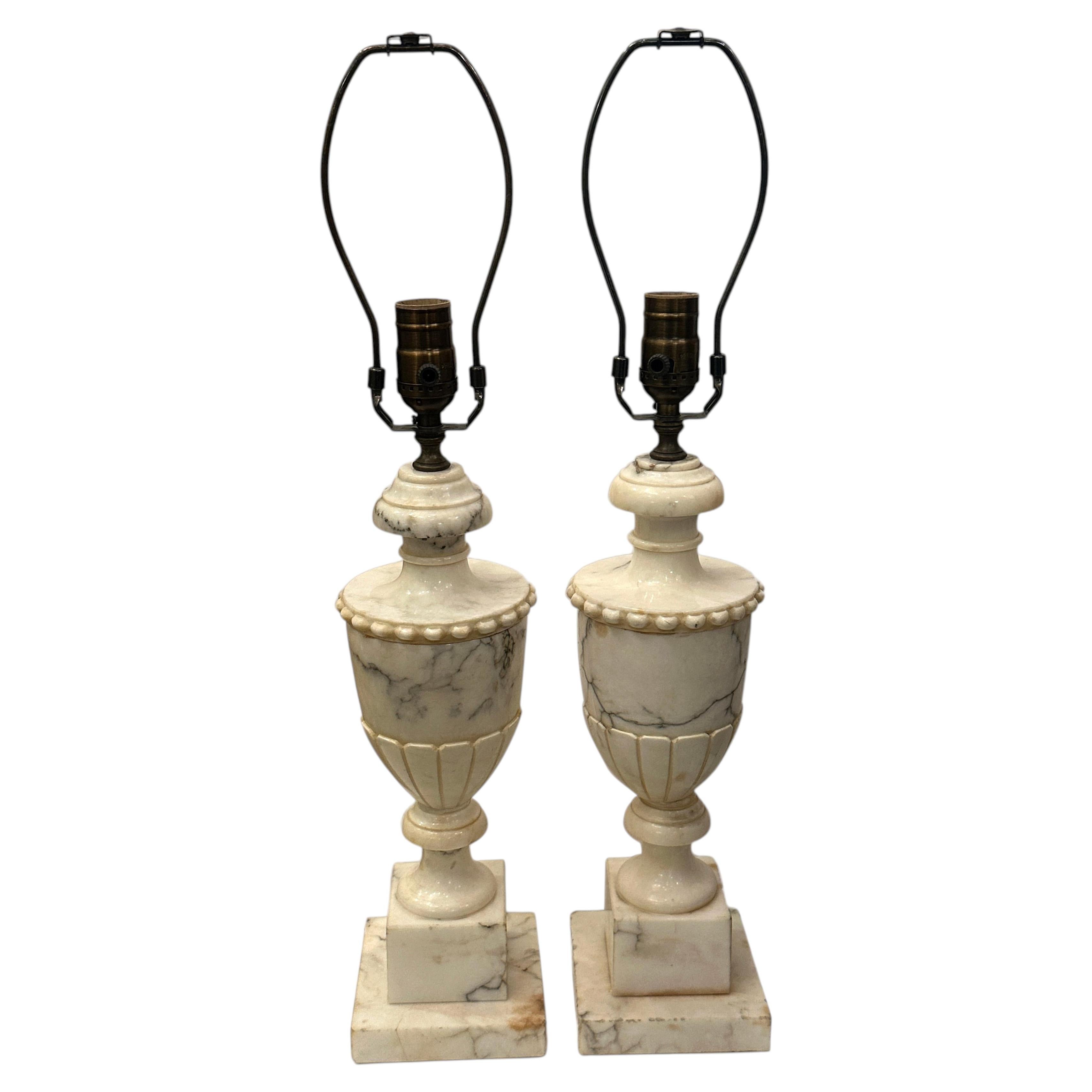 Pair of Carved Alabaster Lamps