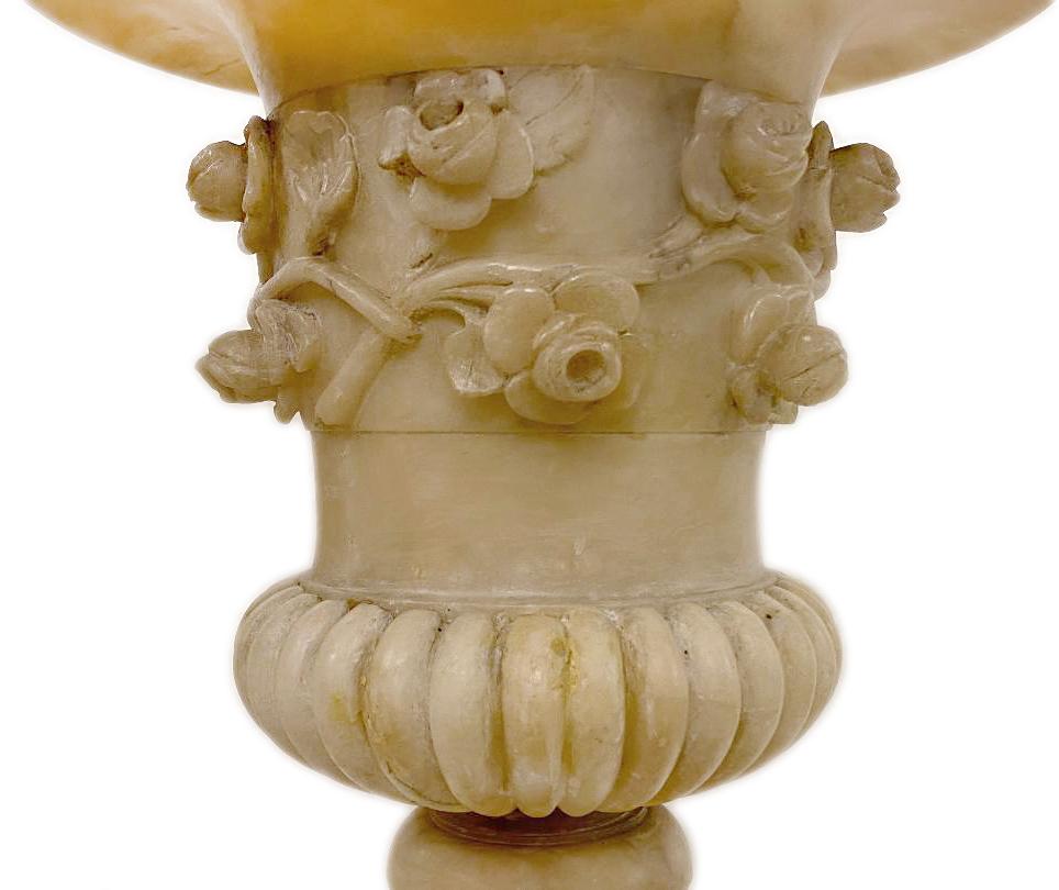 Hand-Carved Pair of Carved Alabaster Table Lamps