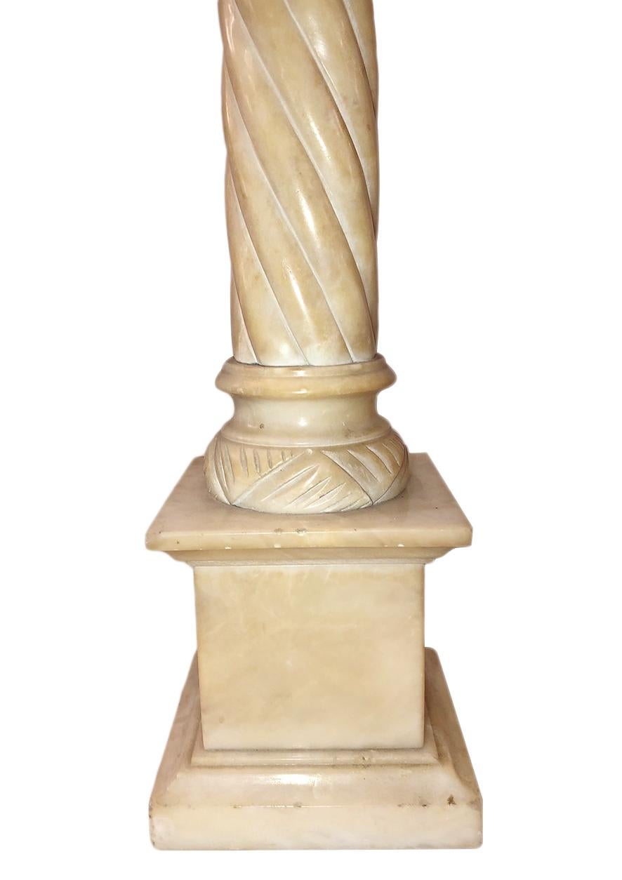 Pair of Carved Alabaster Table Lamps In Good Condition For Sale In New York, NY