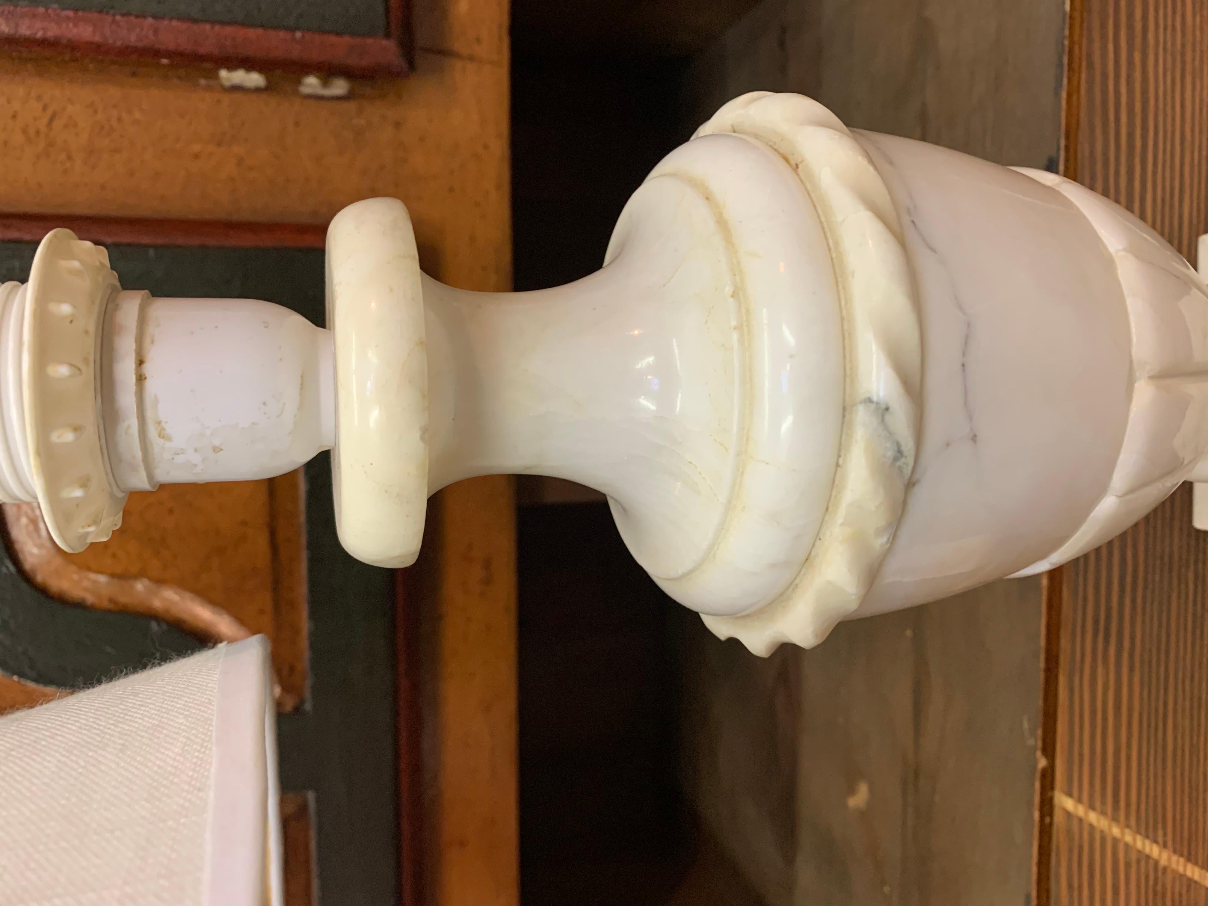 20th Century Pair of Carved Alabaster Table Lamps For Sale