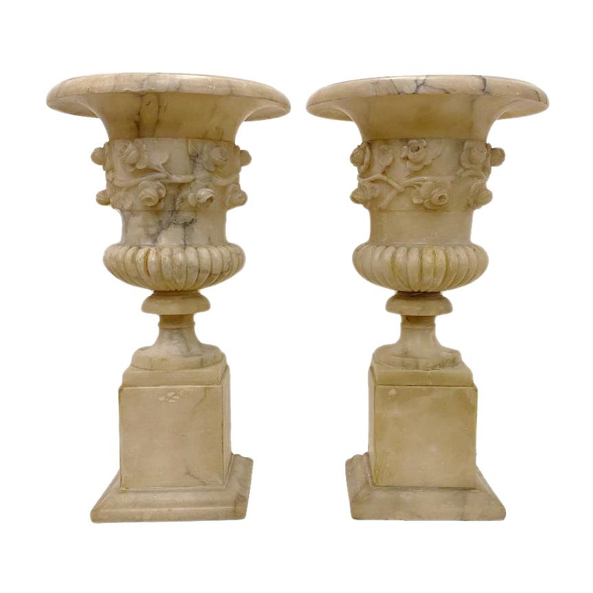 Pair of Carved Alabaster Table Lamps