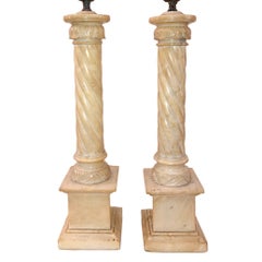 Pair of Carved Alabaster Table Lamps