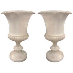 Pair of Carved Alabaster Urn Lamps