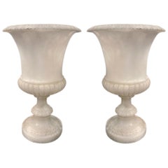 Antique Pair of Carved Alabaster Urn Lamps