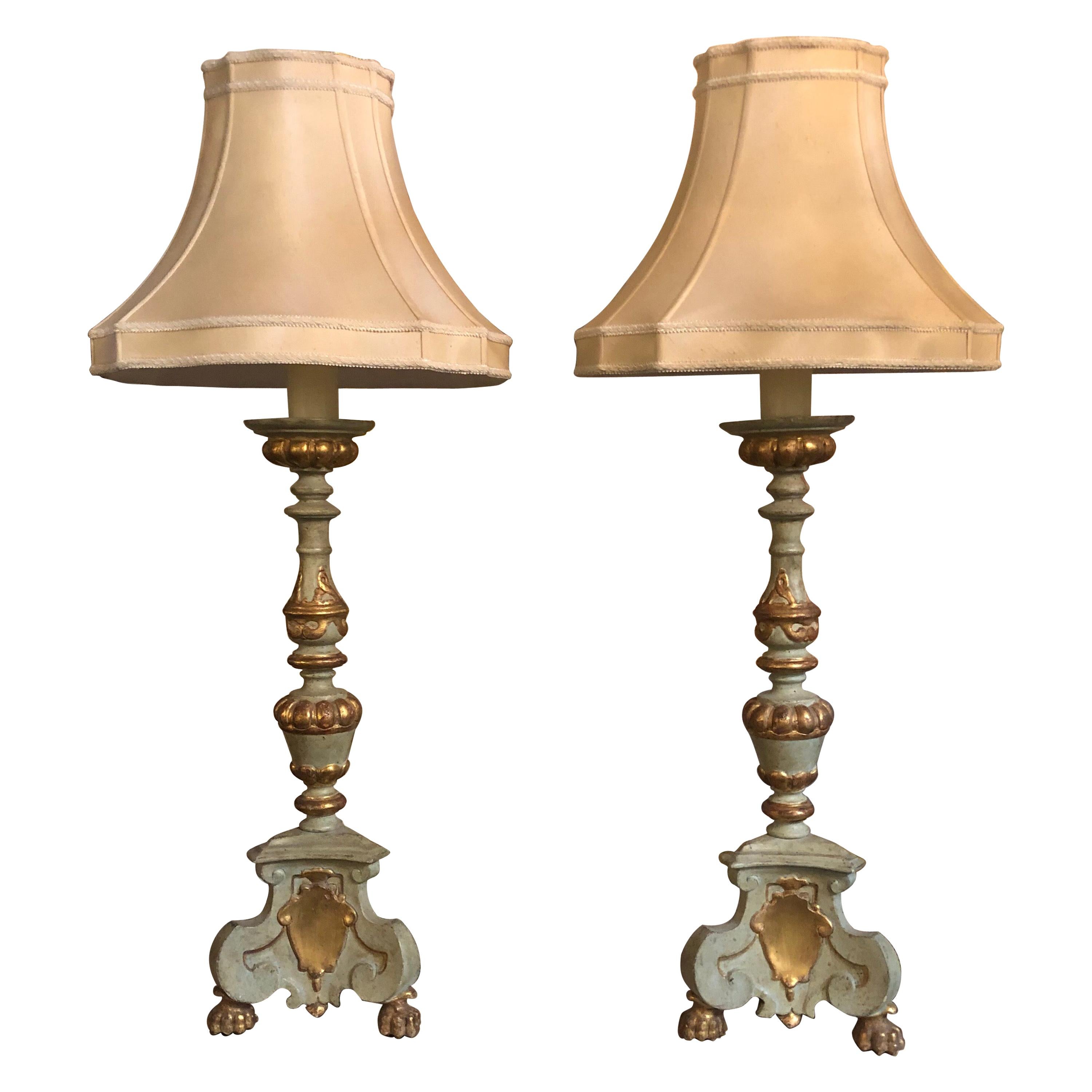 Pair of Carved Altar Stick Lamps